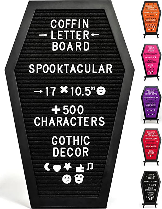 Black Felt Coffin Letter Board - Halloween Decor Message Board