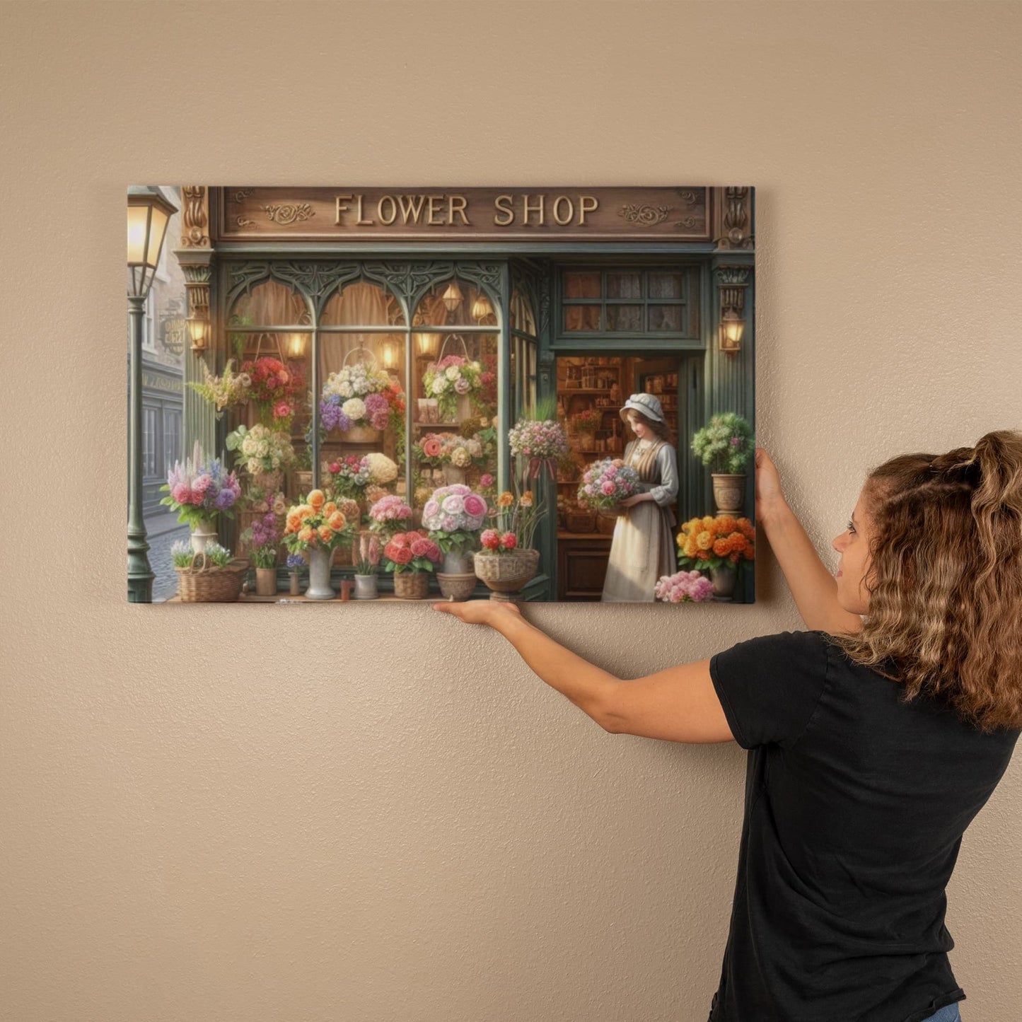 Victorian Flower Shop Image, Wrapped Canvas Wall Art: 36x24 inches