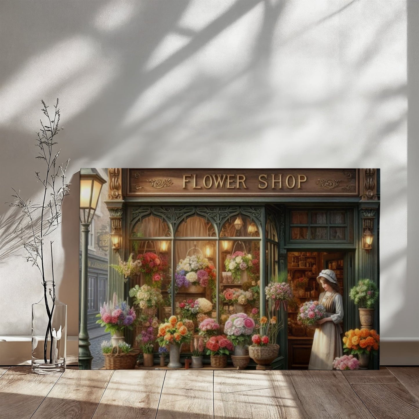 Victorian Flower Shop Image, Wrapped Canvas Wall Art: 36x24 inches
