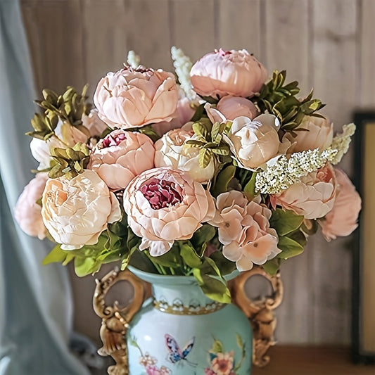 Silk Flowers Vintage Artificial Peony (1 Bunch 18in 13 Heads) Wedding Home Decoration, Home Garden Decor Wedding Bouquets Decor Home Kitchen Garden Party Centerpieces DIY
