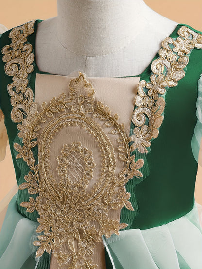 Vintage Style Flower Embroidery Princess Dress for Girls - Perfect for Parties and Photo Shoots