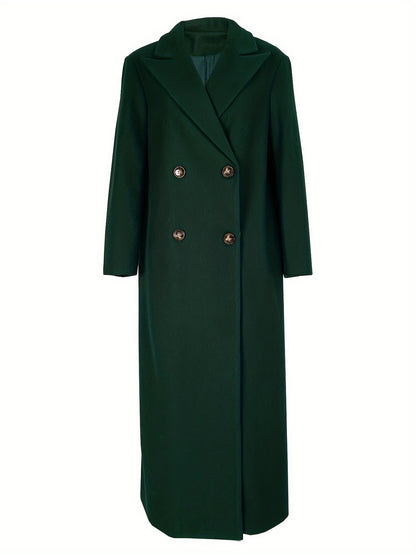 Women's Elegant Double Breasted Overcoat with Lapel Neck and Long Sleeves - Stylish Outerwear for Any Occasion