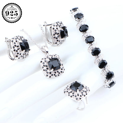 Elegant Silver 925 Jewelry Set with Black Zirconia
