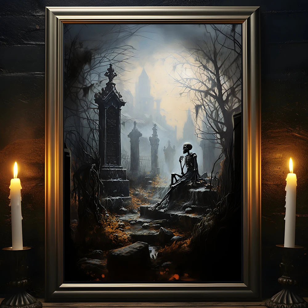 Retro Spooky Haunted Mansion Print, Canvas Painting, Halloween-Victorian Home Decor