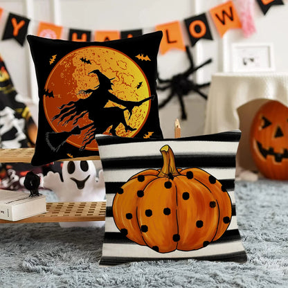 45cm/17.7in. Linen Halloween Pillow Cover: Pumpkin, Bat, Wizard, Ghost, Halloween/Fall Decor